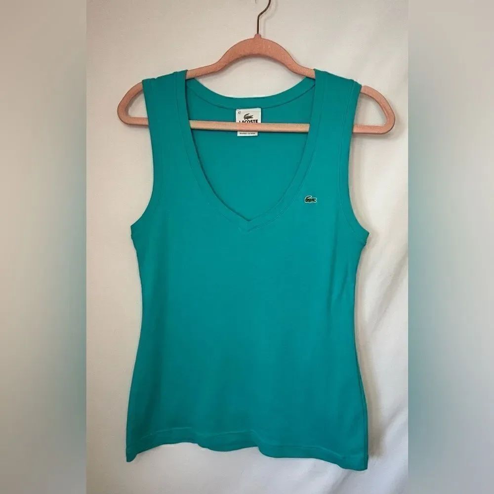 Lacoste EUC teal blue 100% cotton v neck tank top Size 42